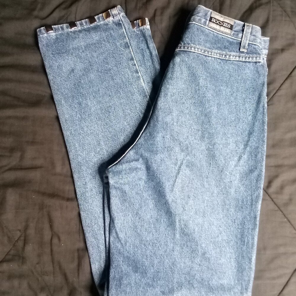 Rockies Embellished Stud Denim Blue Jeans High Rise Tapered Fit